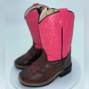 OLD WEST Western Cowboy Boot Cowgirl Pink Brown Faux Leather Girl Toddler Baby 6